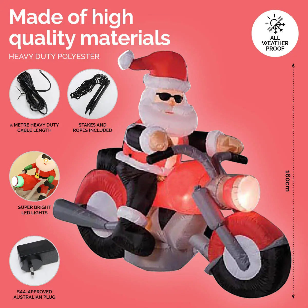 Christmas By Sas 1.6m Santa & Motorbike Built-In Blower Bright LED Lighting Deals499