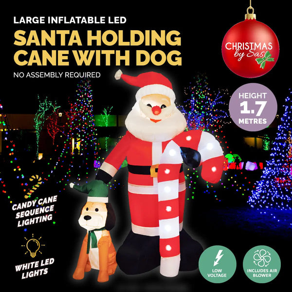 Christmas By Sas 1.7m Self Inflatable LED Santa Dog & Candy Cane Deals499