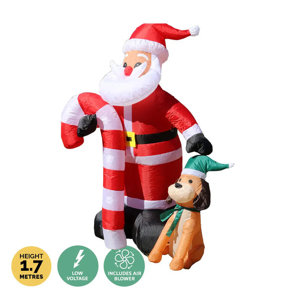 Christmas By Sas 1.7m Self Inflatable LED Santa Dog & Candy Cane Deals499