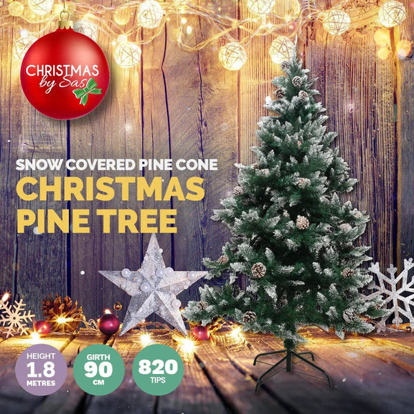 Christmas By Sas 1.8m Full Figured Tree Snow Covered Tips & Pine Cones Deals499