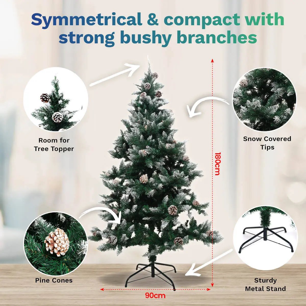 Christmas By Sas 1.8m Full Figured Tree Snow Covered Tips & Pine Cones Deals499