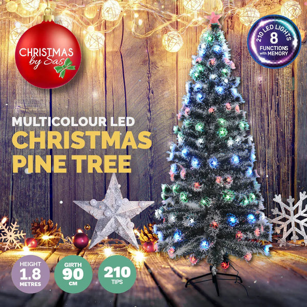 Christmas By Sas 1.8m Pine Tree 210 Multi-Colour LED Lights With 8 Functions Deals499