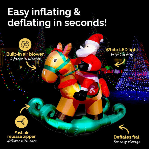 Christmas By Sas 1.8m Self Inflatable LED Santa On Rocking Horse Deals499