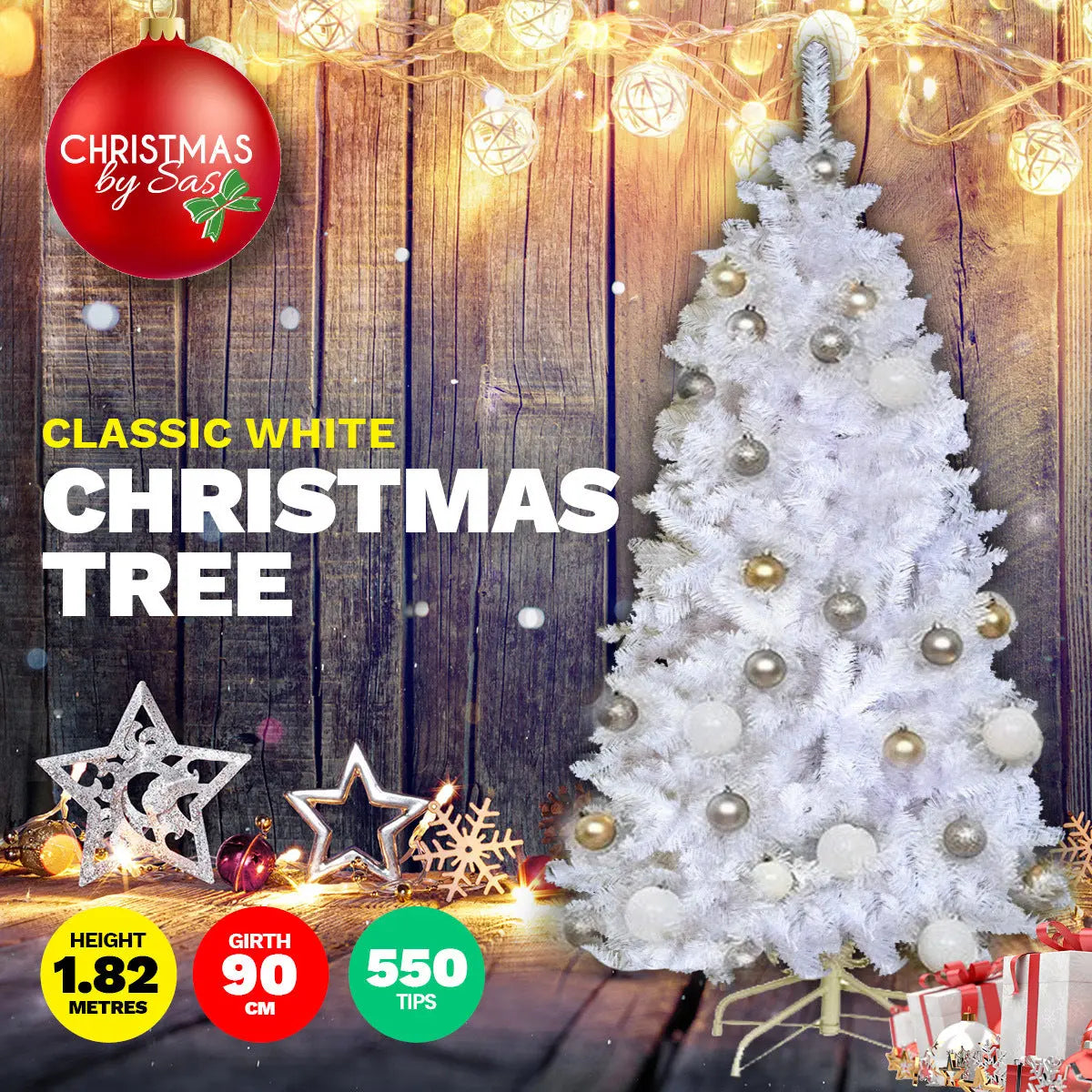 Christmas By Sas 1.8m White Pine Christmas Tree 550 Tips Full Figured Easy Assembly Deals499