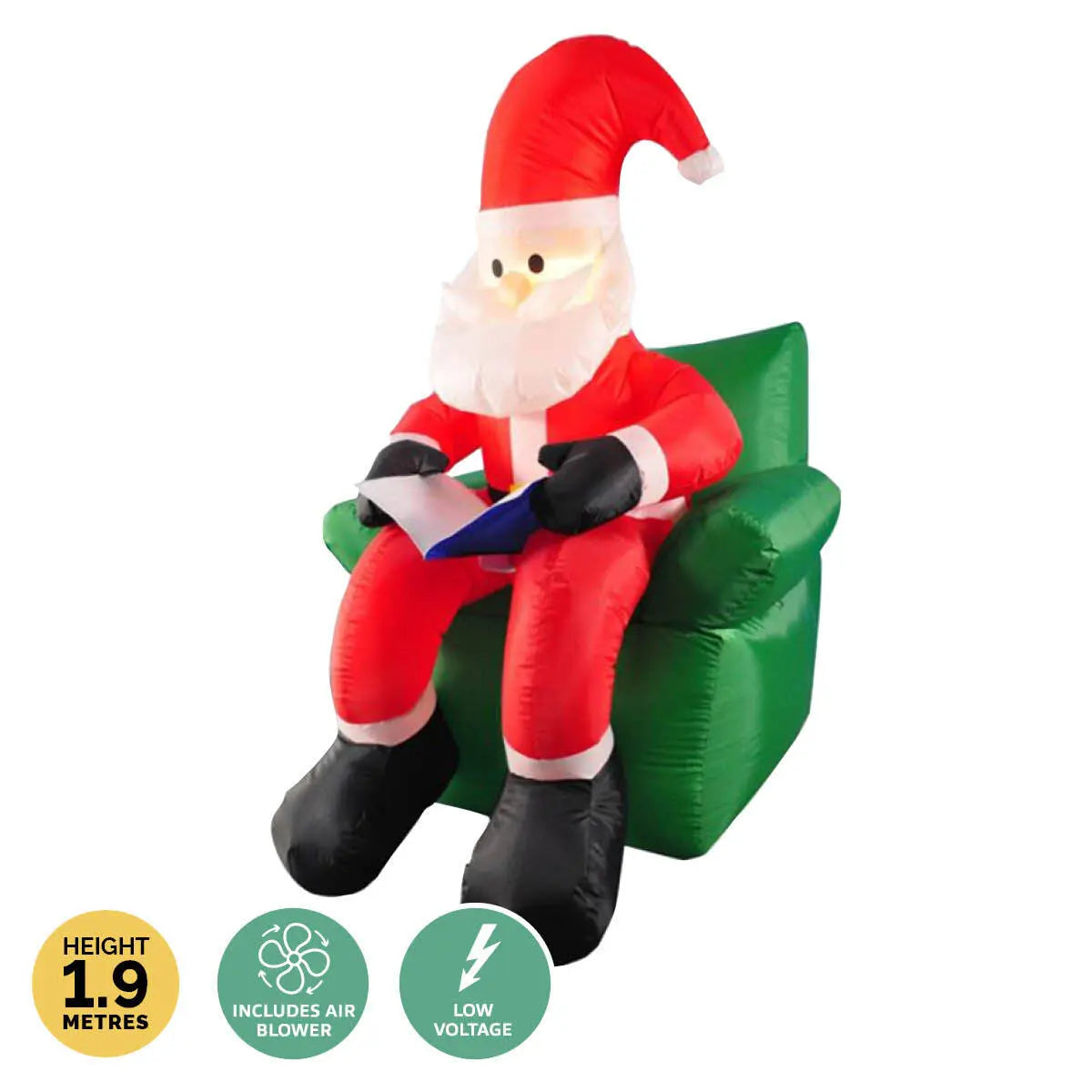 Christmas By Sas 1.9m Santa & His Reading Chair Self Inflating LED Lighting Deals499
