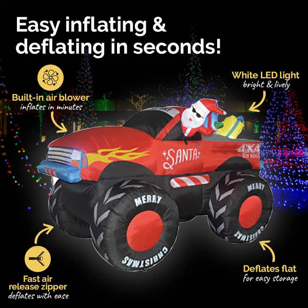 Christmas By Sas 2.1m Santa & Monster Truck Built-In Blower LED Lighting Deals499