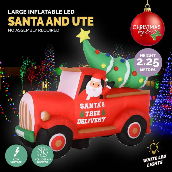 Christmas By Sas 2.25m Santa Ute & Tree Built-In Blower Bright LED Lighting Deals499
