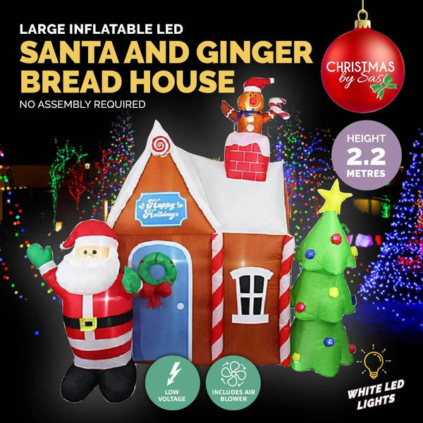 Christmas By Sas 2.2m Gingerbread House & Santa Self Inflating LED Lights Deals499