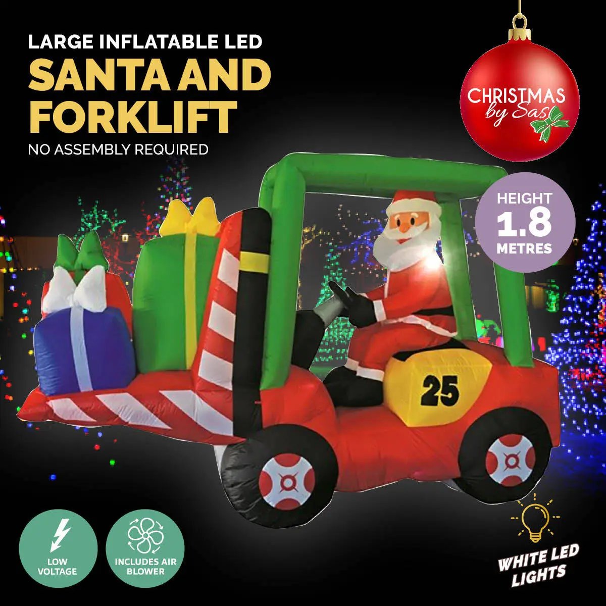 Christmas By Sas 2.4 x 1.8m Santa & Forklift Built-In Blower LED Lighting Deals499