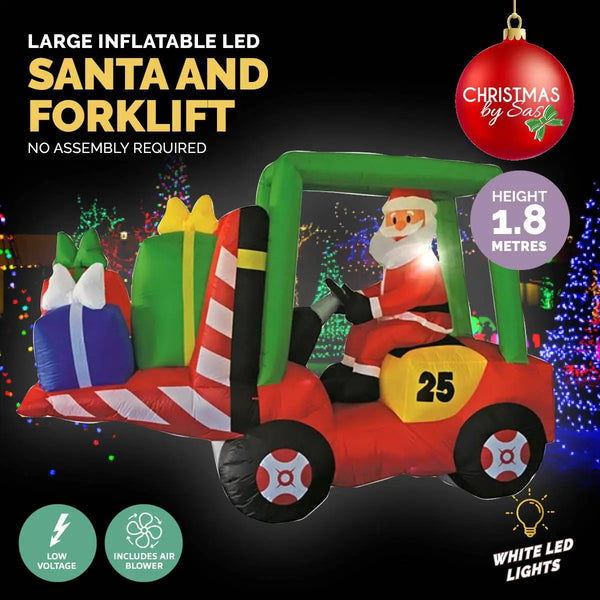 Christmas By Sas 2.4 x 1.8m Santa & Forklift Built-In Blower LED Lighting Deals499