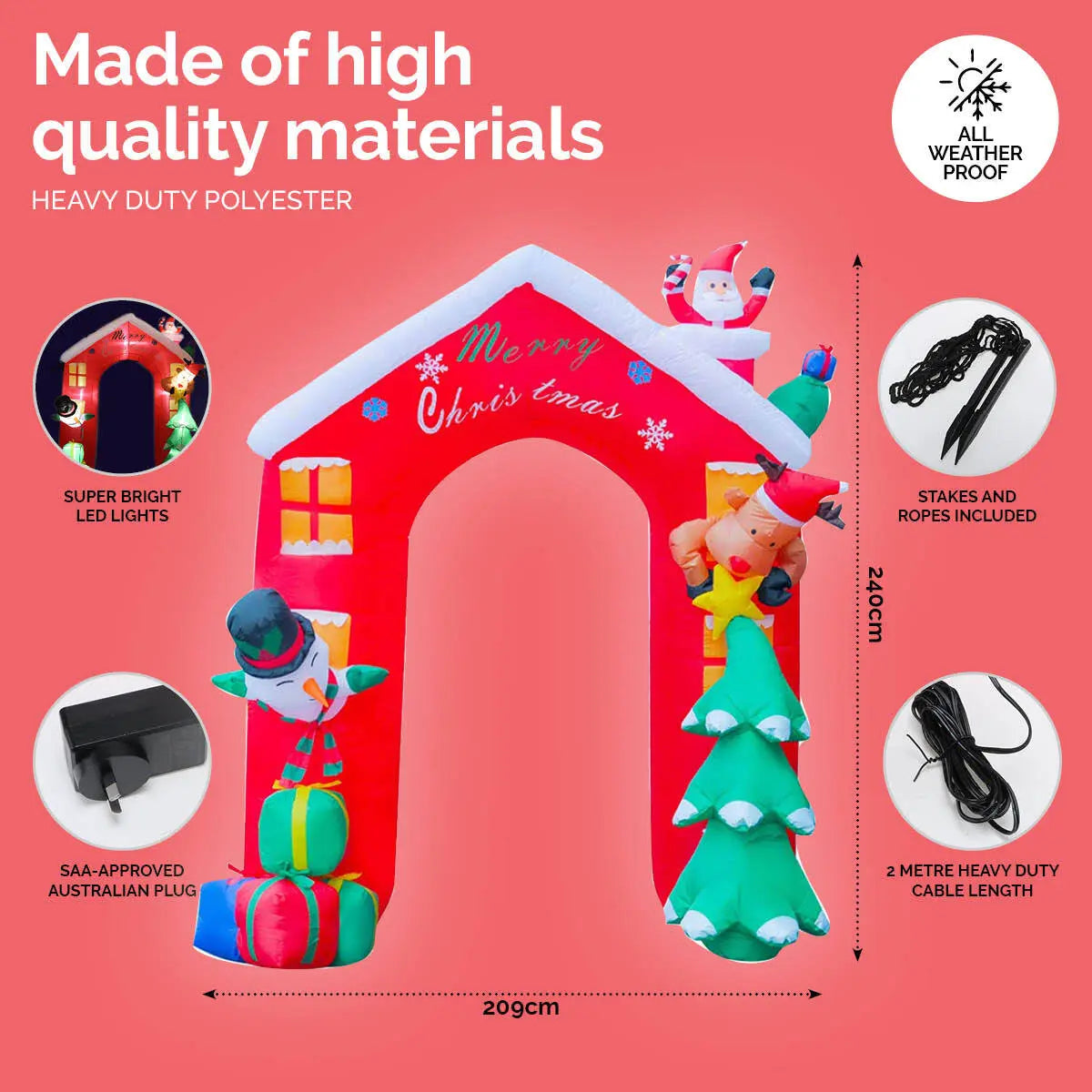 Christmas By Sas 2.4 x 2.09m Christmas Arch Self Inflating Bright LED Lights Deals499