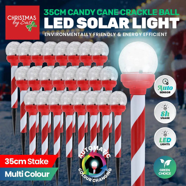 Christmas By Sas 24PCE Solar Candy Cane Stakes With Crackle Balls LED 35cm Deals499