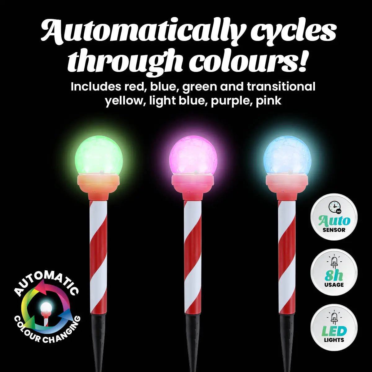 Christmas By Sas 24PCE Solar Candy Cane Stakes With Crackle Balls LED 35cm Deals499