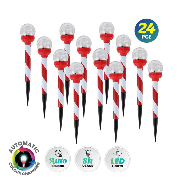 Christmas By Sas 24PCE Solar Candy Cane Stakes With Crackle Balls LED 35cm Deals499