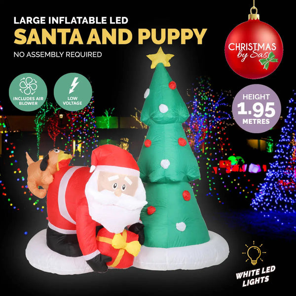 Christmas By Sas 2m Santa Puppy & Tree Built-In Blower Bright LED Lighting Deals499