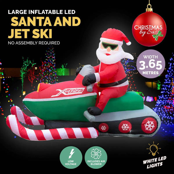 Christmas By Sas 3.65m Santa & Jet Ski Built-In Blower Bright LED Lighting Deals499
