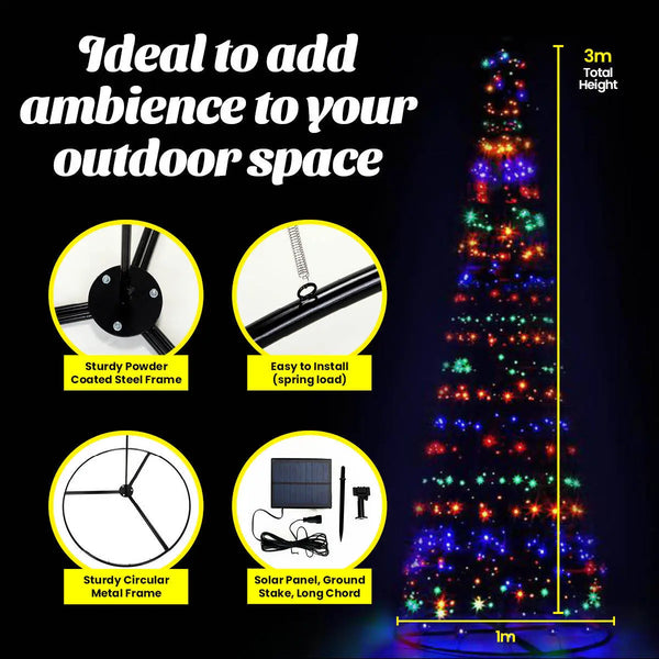 Christmas By Sas 3m Tree Shaped LED Multicoloured Solar Lights & Metal Frame Deals499