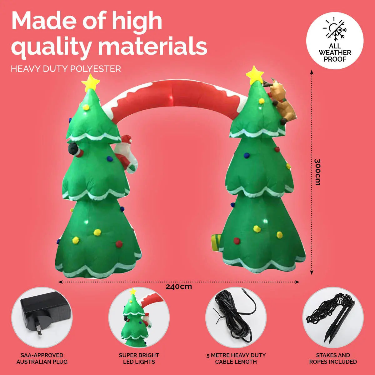 Christmas By Sas 3m x 2.4m Christmas Tree Arch Self Inflating LED Lights Deals499