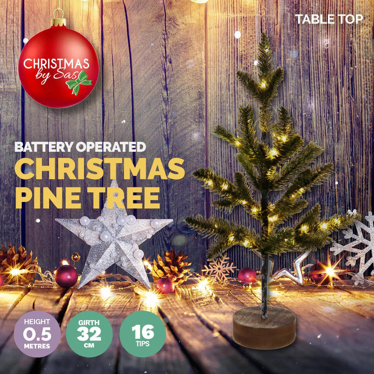 Christmas By Sas 50cm Table Top Christmas Tree Warm White LED Lighting Deals499