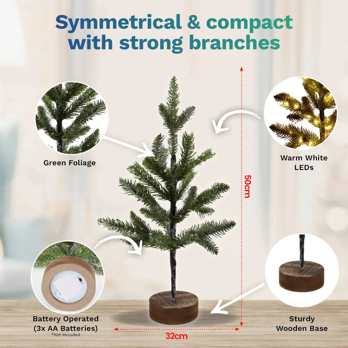 Christmas By Sas 50cm Table Top Christmas Tree Warm White LED Lighting Deals499