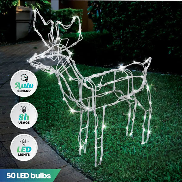Christmas By Sas 55cm Reindeer Rope Light Solar LED Cool White Auto Sensor Deals499