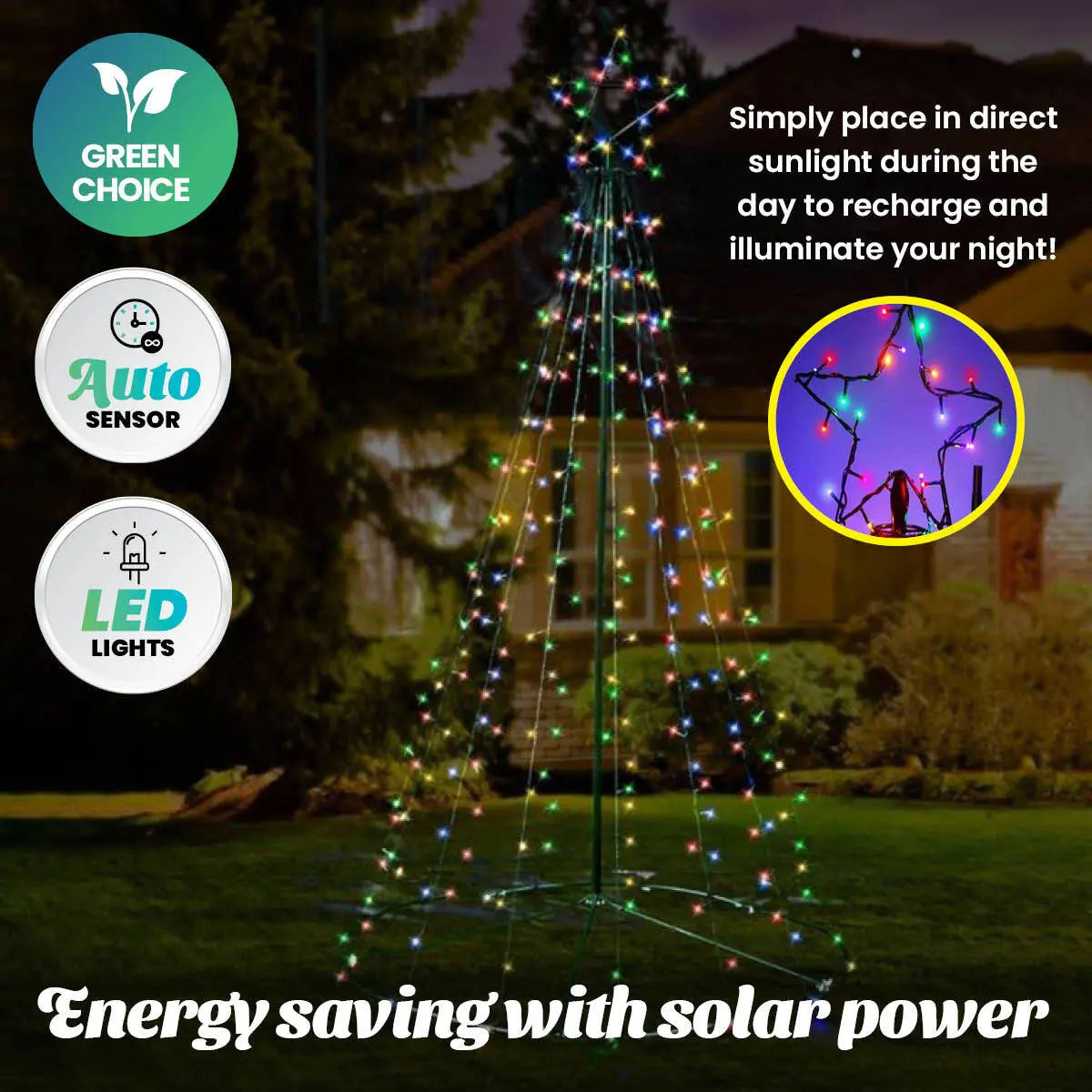 Christmas By Sas 5m Tree Shaped LED Multicoloured Solar Lights & Metal Frame Deals499