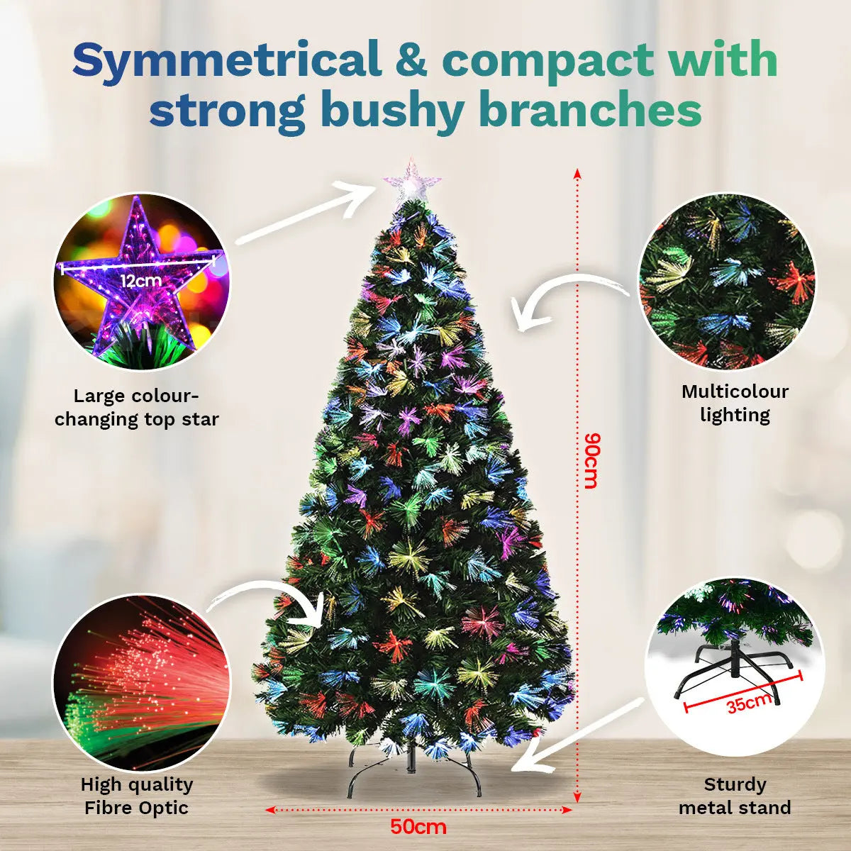 Christmas By Sas 90cm Fibre Optic Christmas Tree 85 Tips Multicolour Lights & Star Deals499