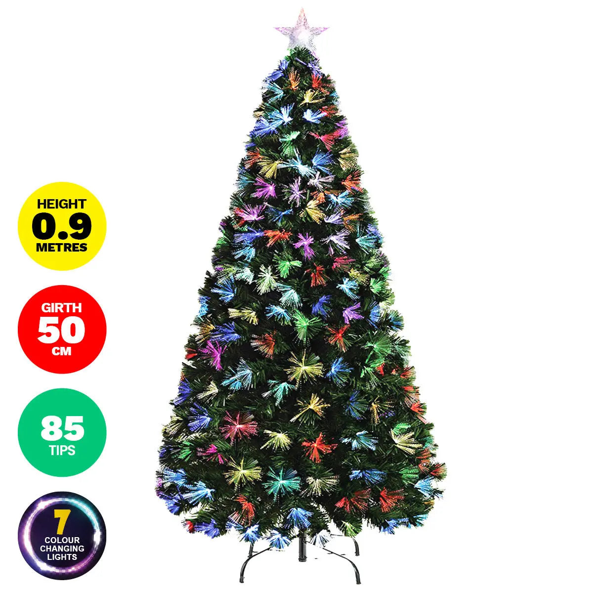 Christmas By Sas 90cm Fibre Optic Christmas Tree 85 Tips Multicolour Lights & Star Deals499