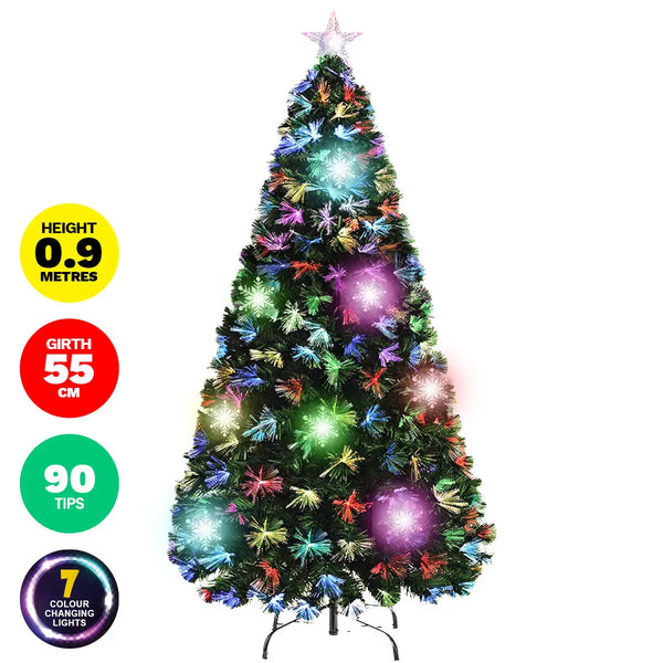 Christmas By Sas 90cm Fibre Optic/LED Christmas Tree 90 Tips Multicolour Star & Ornaments Deals499
