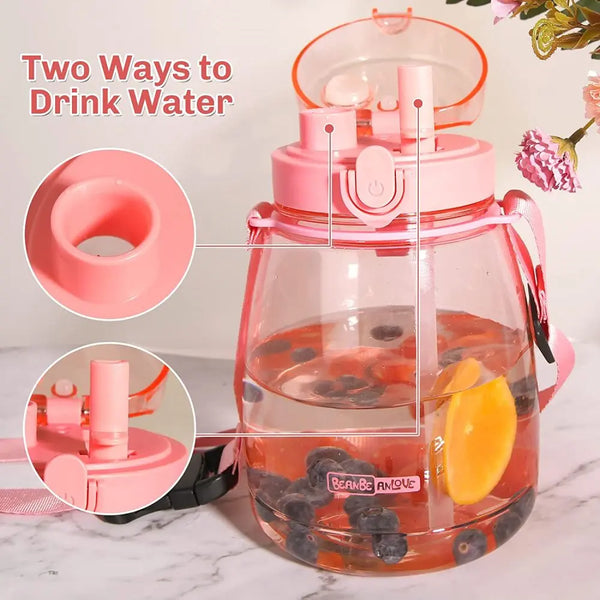 Clear Large Water Bottle Water Jug with Adjustable Shoulder Strap - Pink Deals499