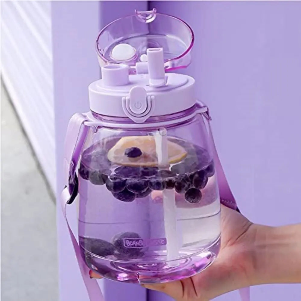 Clear Large Water Bottle Water Jug with Adjustable Shoulder Strap - Purple Deals499