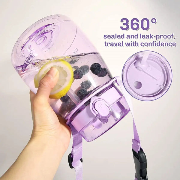 Clear Large Water Bottle Water Jug with Adjustable Shoulder Strap - Purple Deals499