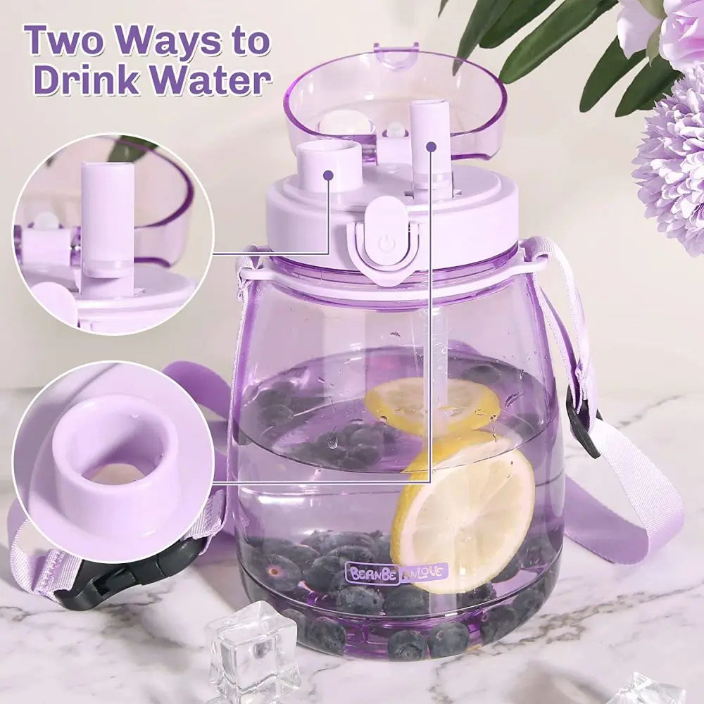 Clear Large Water Bottle Water Jug with Adjustable Shoulder Strap - Purple Deals499
