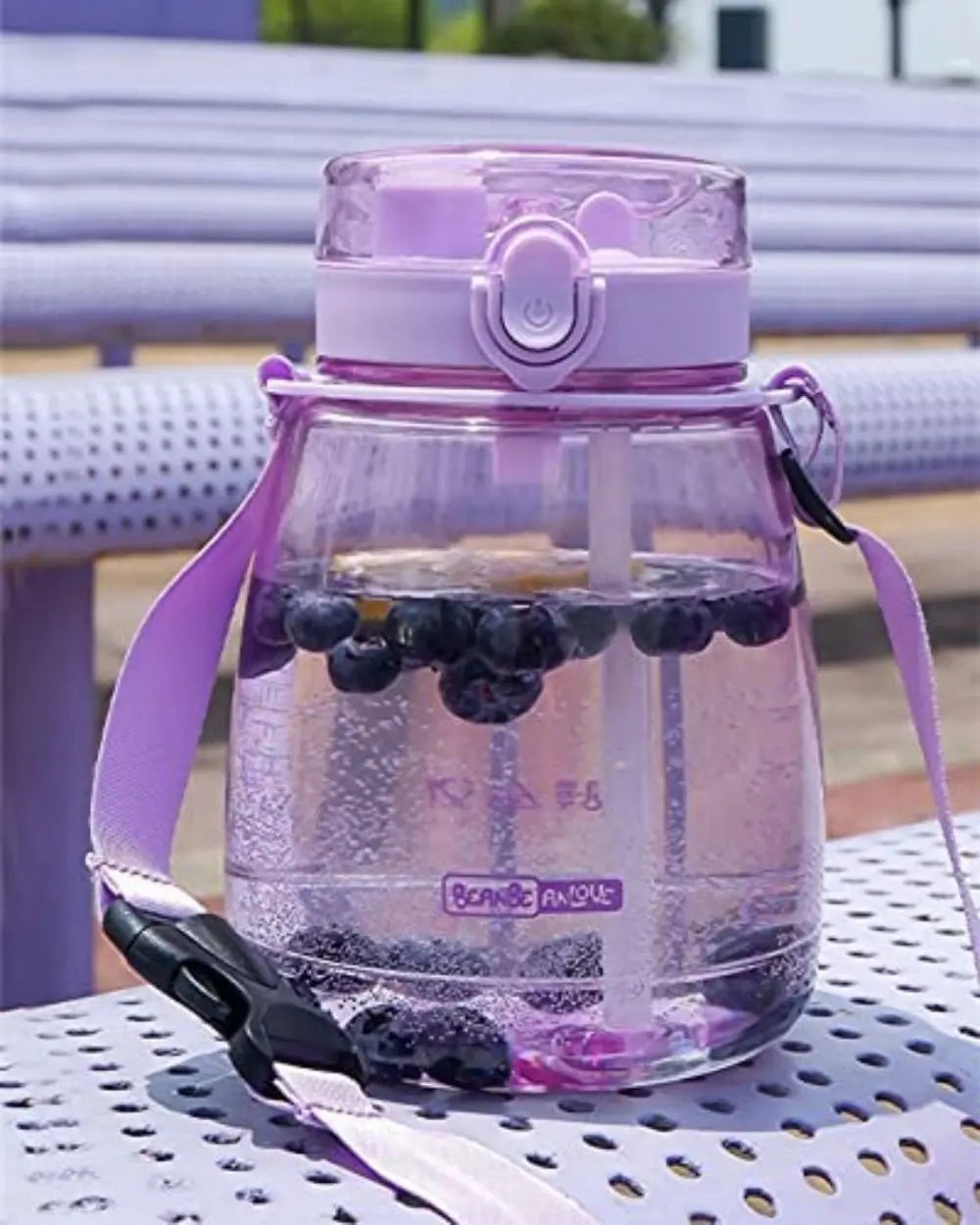 Clear Large Water Bottle Water Jug with Adjustable Shoulder Strap - Purple Deals499
