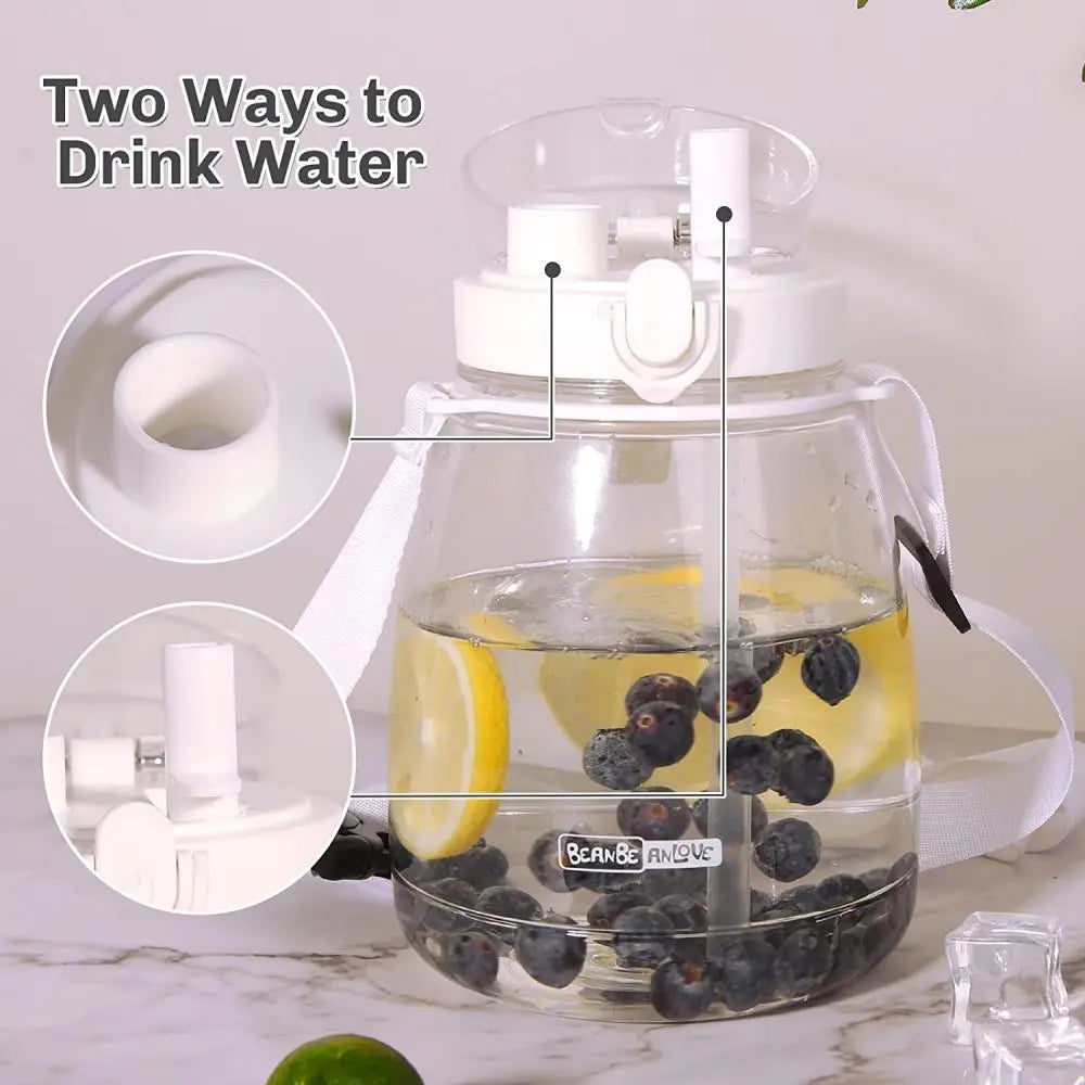 Clear Large Water Bottle Water Jug with Adjustable Shoulder Strap - White Deals499