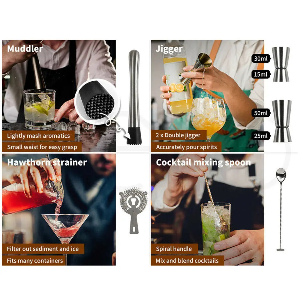 Cocktail Shaker Set Bar Strainer Bartender Kit Mixer Martini Spirits Maker Deals499