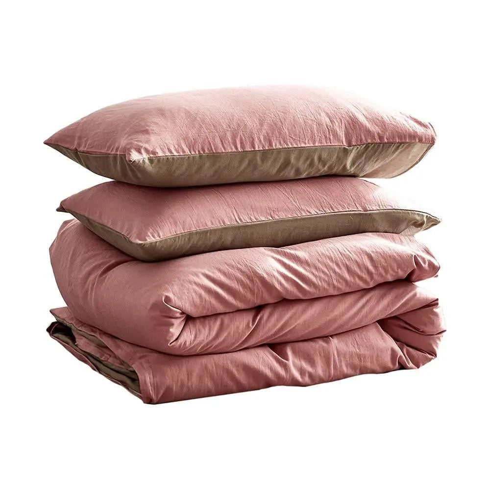 Cosy Club Duvet Cover Quilt Set Doona Cover Pillow Case Blush Beige QUEEN Deals499