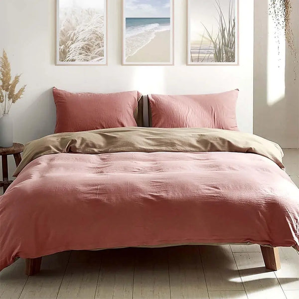 Cosy Club Duvet Cover Quilt Set Doona Cover Pillow Case Blush Beige QUEEN Deals499