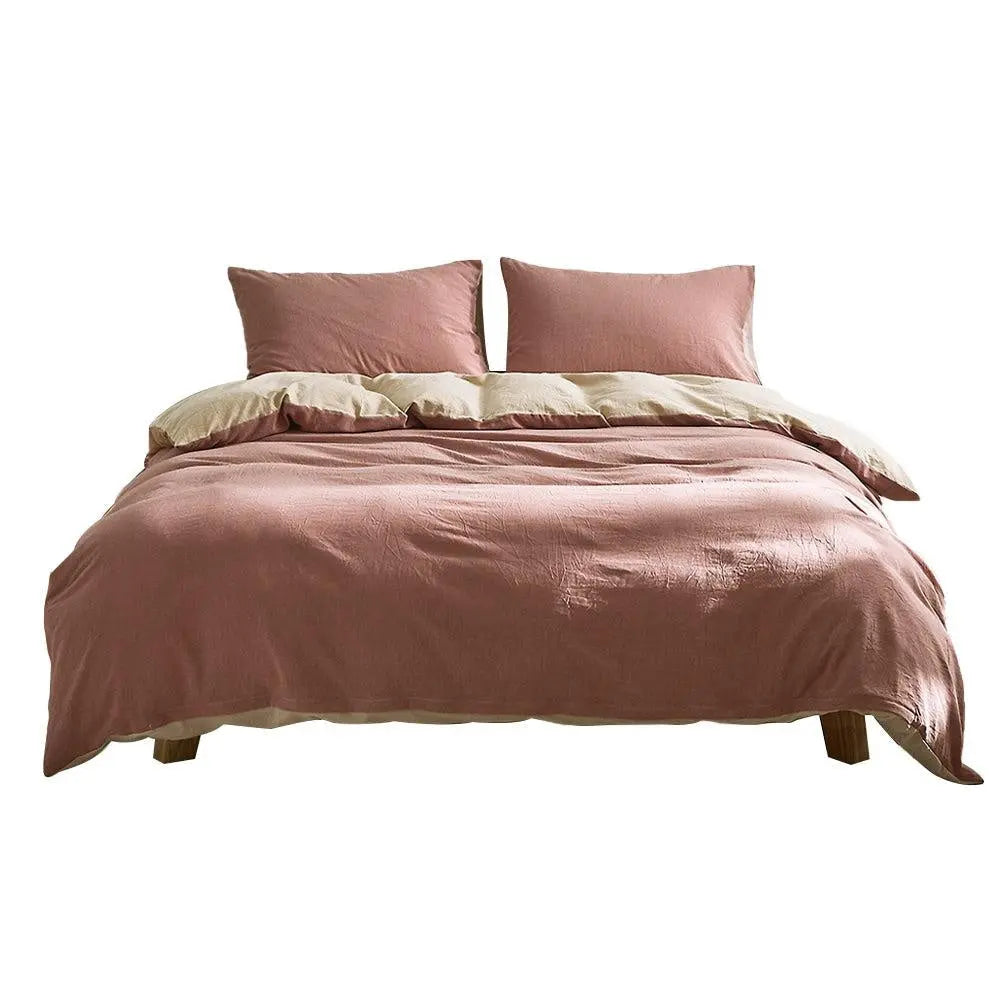Cosy Club Quilt Cover Set Cotton Duvet Double Red Beige Deals499