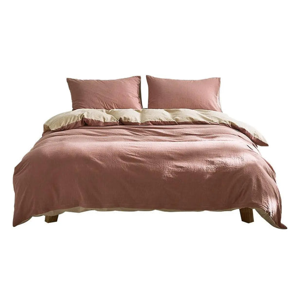 Cosy Club Quilt Cover Set Cotton Duvet Double Red Beige Deals499