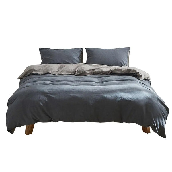 Cosy Club Quilt Cover Set Cotton Duvet King Blue Dark Grey Deals499