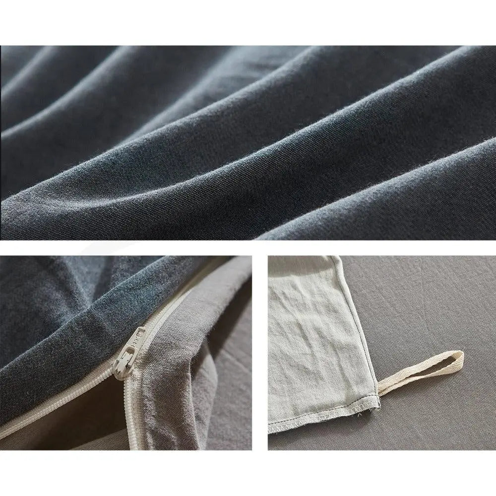 Cosy Club Quilt Cover Set Cotton Duvet Single Blue Dark Grey Deals499