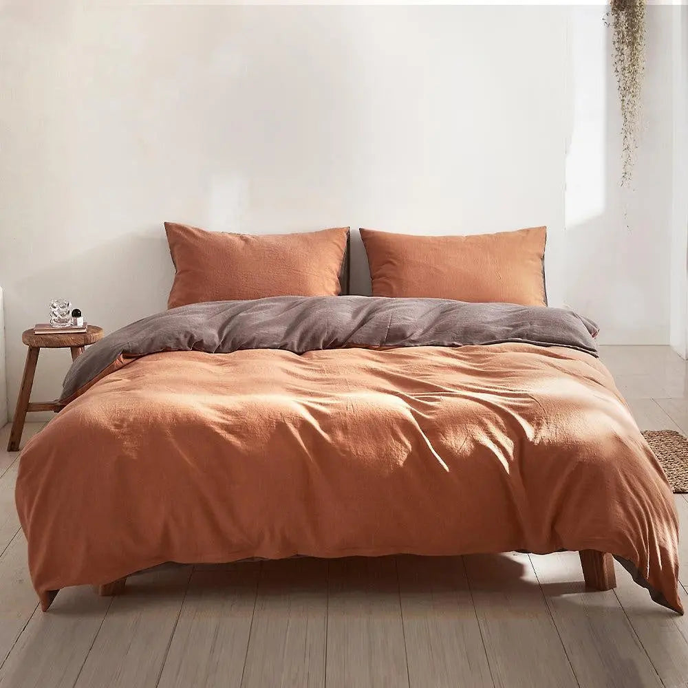 Cosy Club Quilt Cover Set Cotton Duvet Single Orange Brown Deals499