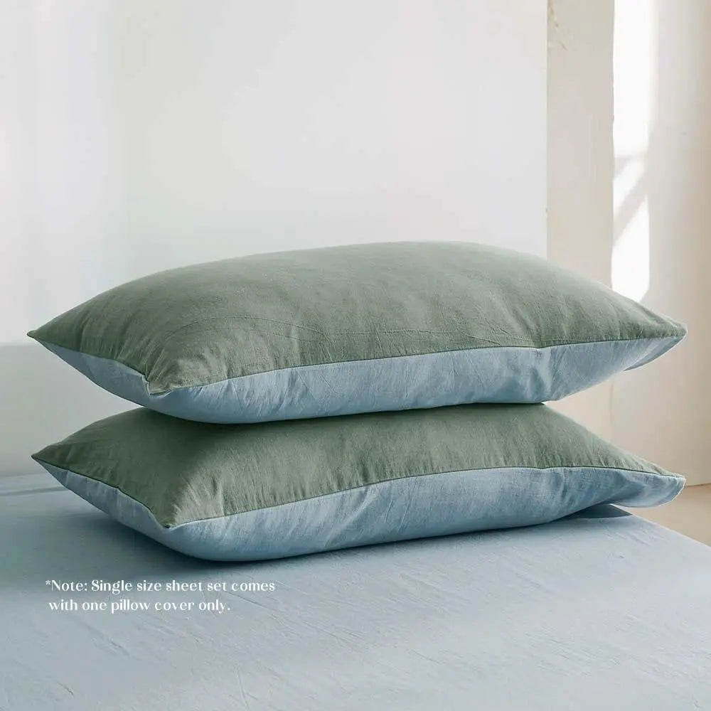 Cosy Club Sheet Set Bed Sheets 100% Cotton Queen Cover Pillow Case Grey Blue Deals499