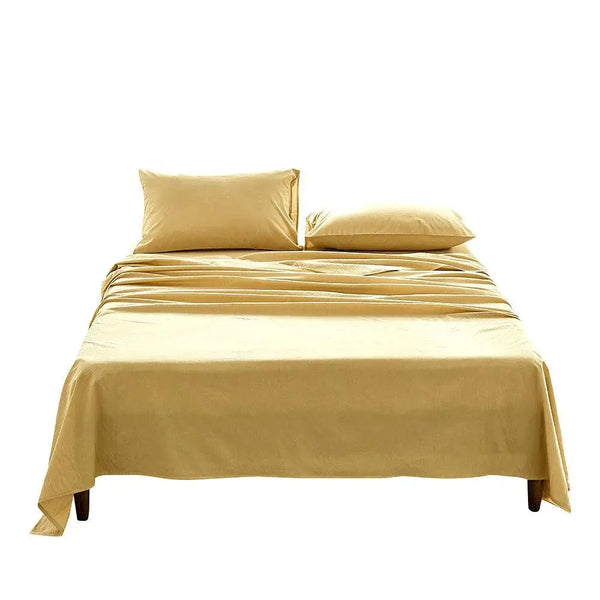 Cosy Club Sheet Set Bed Sheets Set Double Flat Cover Pillow Case Yellow Essential Deals499