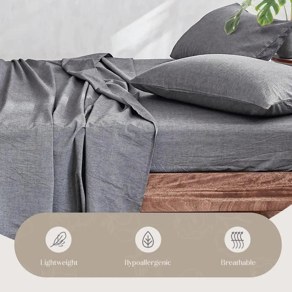 Cosy Club Sheet Set Bed Sheets Set King Flat Cover Pillow Case Black Deals499