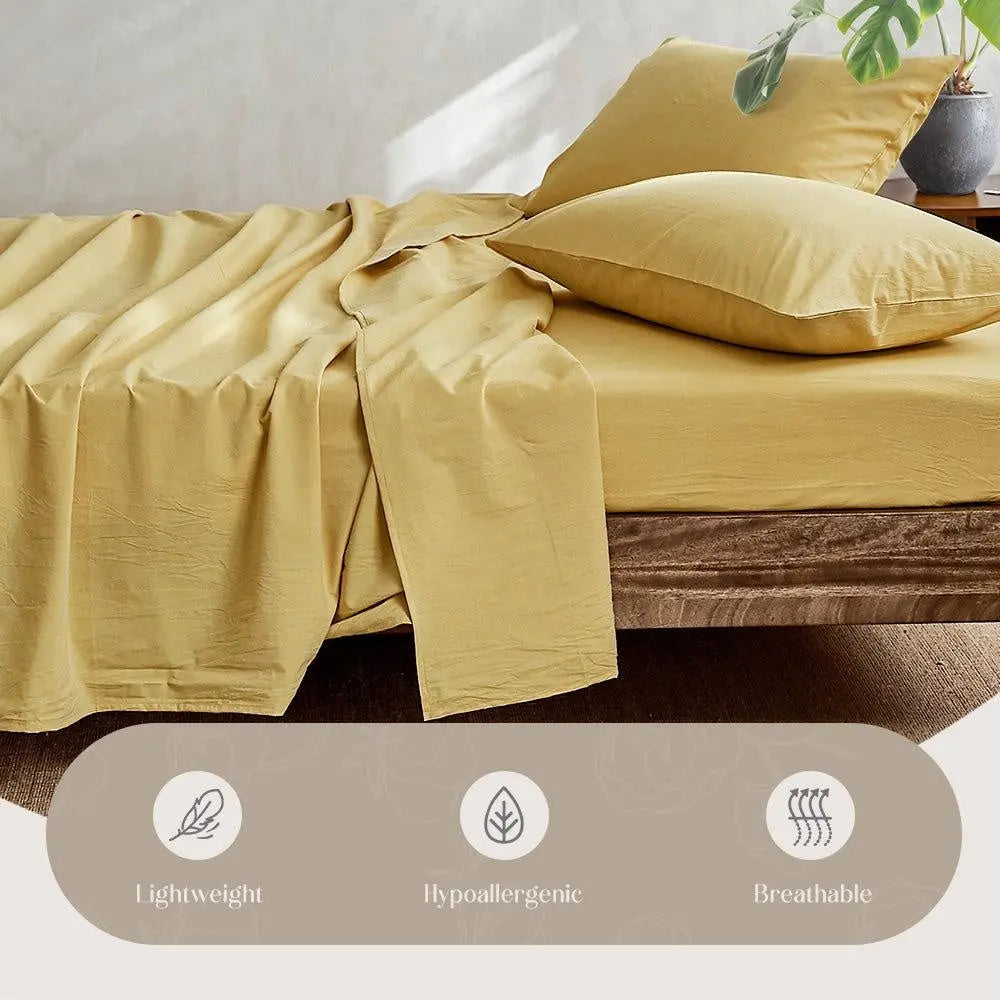 Cosy Club Sheet Set Bed Sheets Set Queen Flat Cover Pillow Case Yellow Essential Deals499