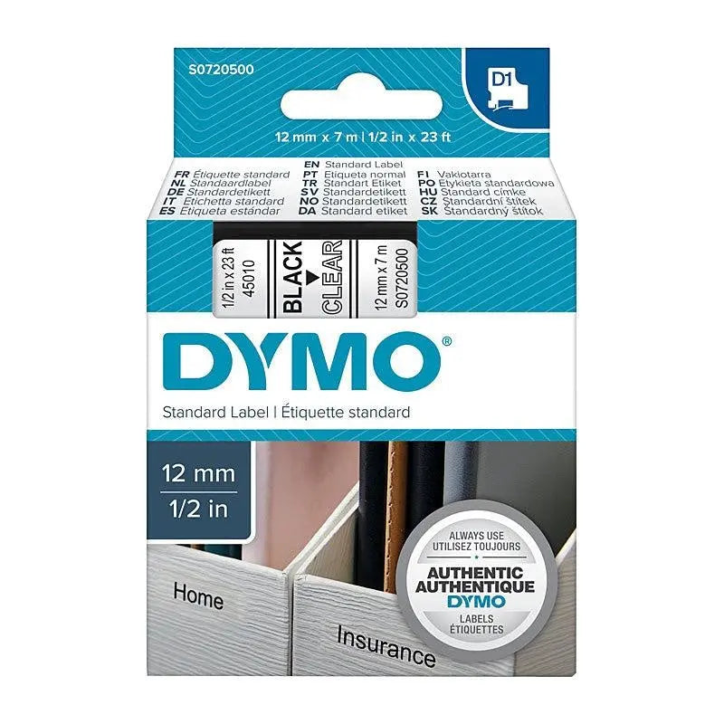DYMO Black on Clear 12mmx7m Tape DYMO