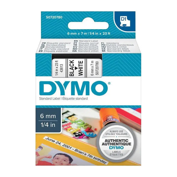 DYMO Black on White 6mm x7m Tape DYMO