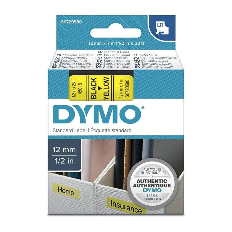 DYMO Black on Yellow 12mmx7m Tape DYMO